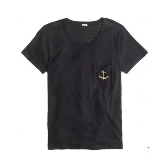 J. Crew Navy Blue Collector Linen Anchor Pocket Tee Shirt - Picture 2 of 6